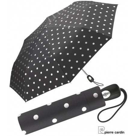 Parapluie pliable Pierre Cardin noir a pois argent