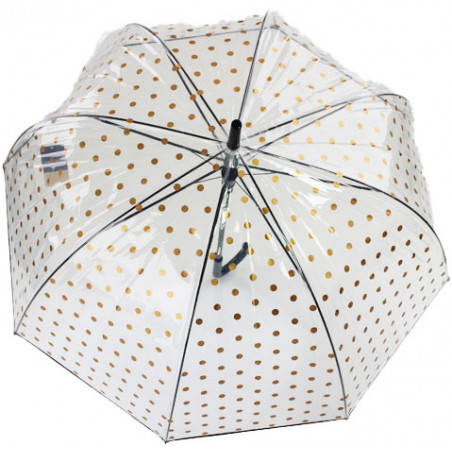 Parapluie dôme transparent pois or Pierre Cardin