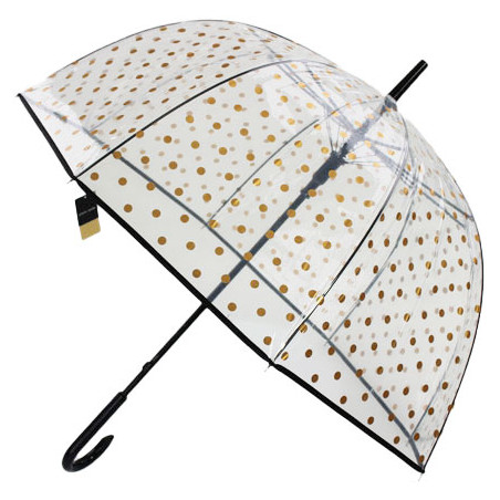 Parapluie dôme transparent pois or Pierre Cardin