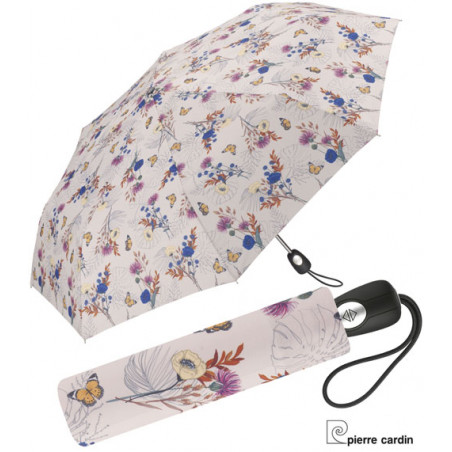 Parapluie pliant Pierre Cardin inspiration florale en beige