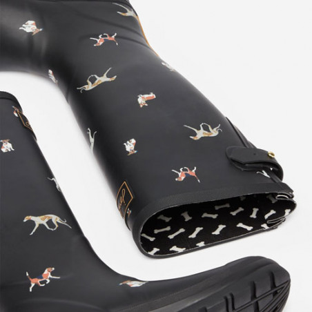 Bottes de pluie femme en noir motif chiens