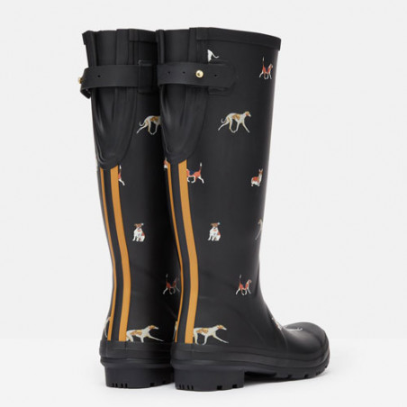 botte de pluie femme en noir motif chiens