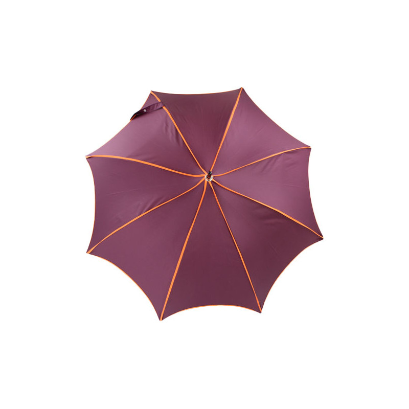 Parapluie prune à liseret orange forme pagode