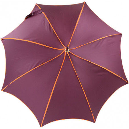 Parapluie prune à liseret orange forme pagode