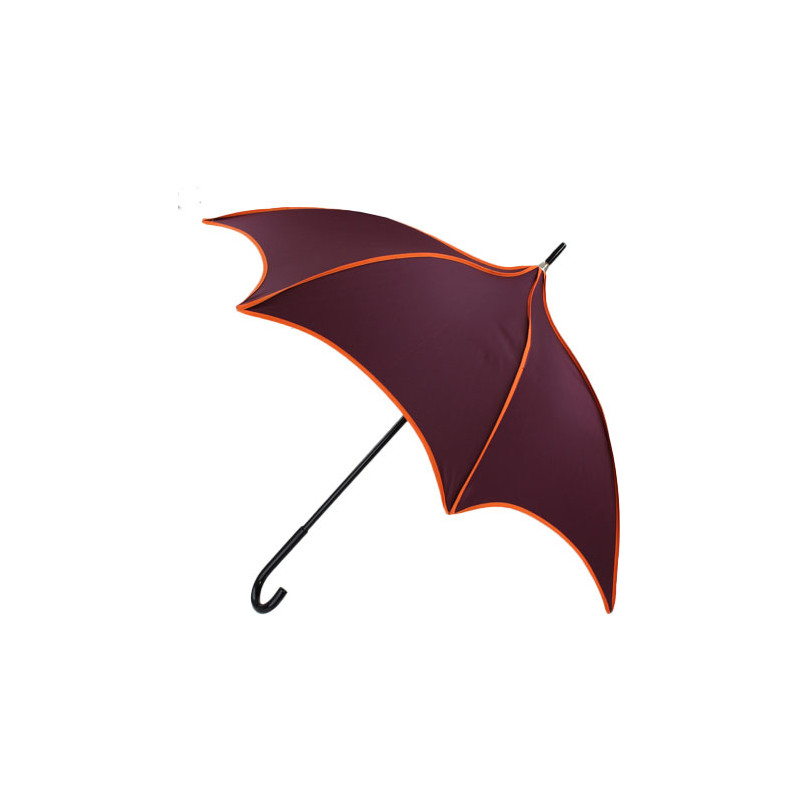 Parapluie prune à liseret orange forme pagode