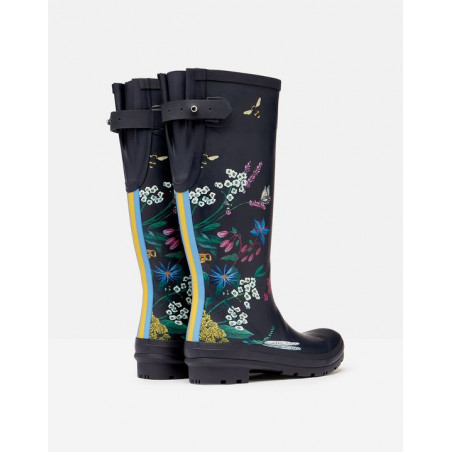 Bottes de pluie bleu foncé motif fleurs et abeilles