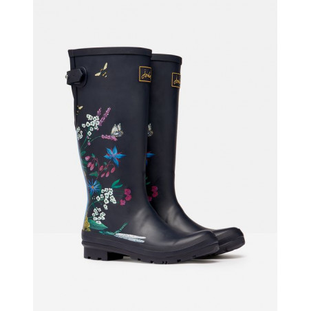 Bottes de pluie bleu foncé motif fleurs et abeilles