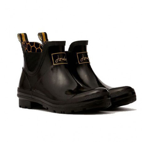 Bottine de pluie femme en noir brillant abeille