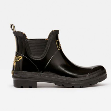 Bottine de pluie femme en noir brillant abeille