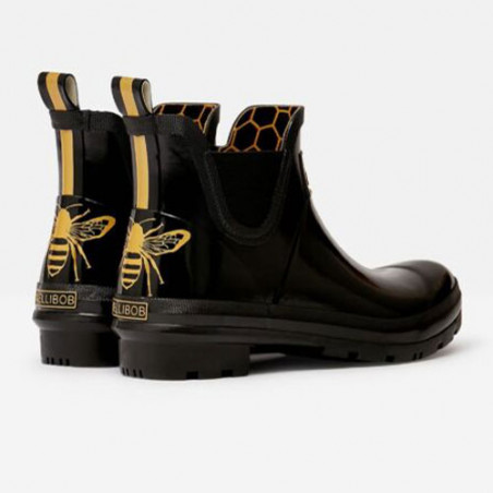 Bottine de pluie femme en noir brillant abeille