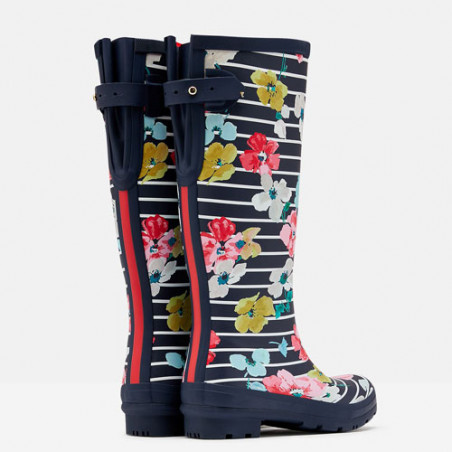 bottes pluie pour femme rayées bleues et fleurs