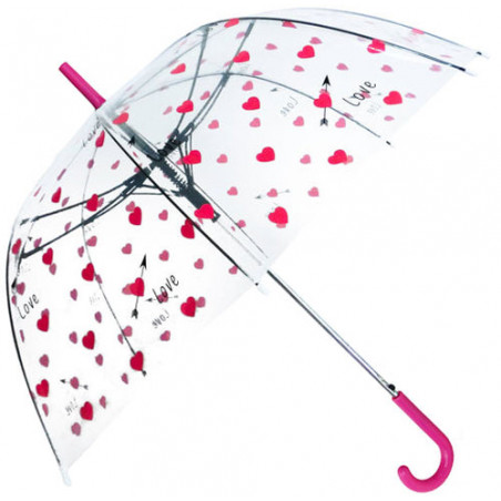 Parapluie cloche transparent coeurs rouges