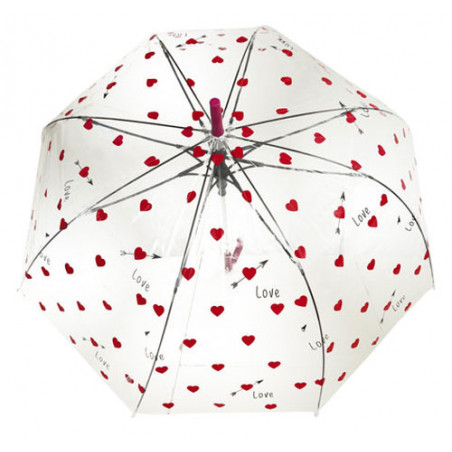 Parapluie cloche transparent coeurs rouges