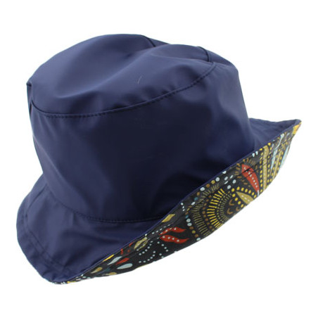 Chapeau de pluie bleu revers motif floral