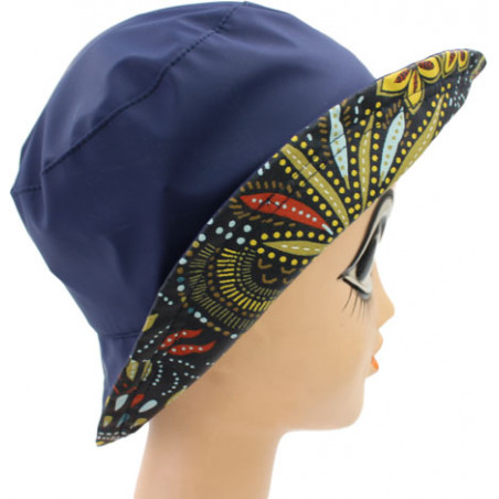 Chapeau de pluie bleu revers motif floral