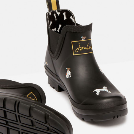 Bottines de pluie noires femme motif chiens