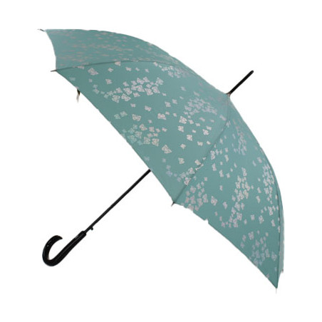 Parapluie droit vert d'eau Pierre Cardin papillons argent effet métallique