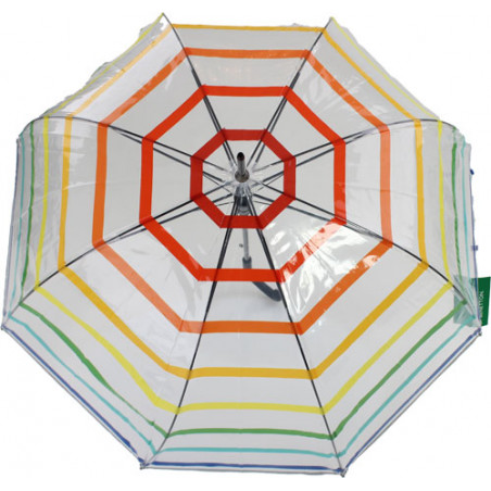 Parapluie transparent cloche bandes multicolores Benetton