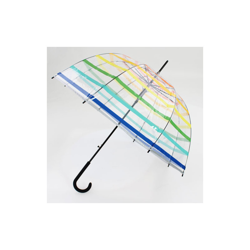 Parapluie transparent cloche bandes multicolores Benetton
