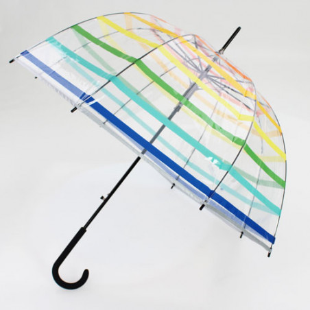 Parapluie transparent cloche bandes multicolores Benetton