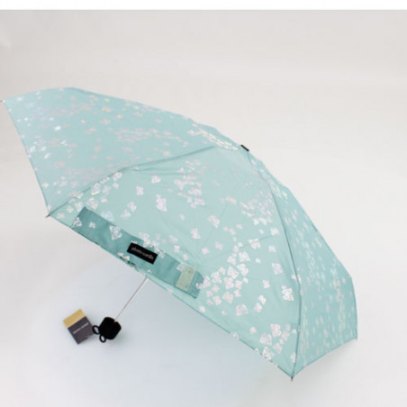 Mini parapluie pliant vert d'eau Pierre Cardin papillons argent effet métallique