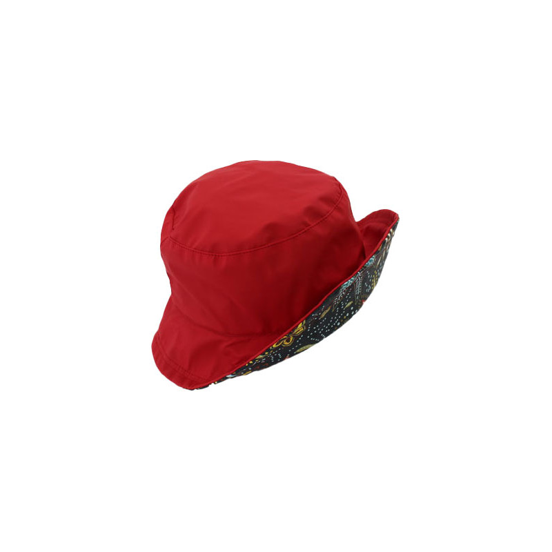 Chapeau de pluie gomme rouge revers motif floral