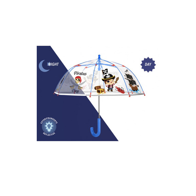 Parapluie cloche enfant transparent pirates bande réfléchissante 
