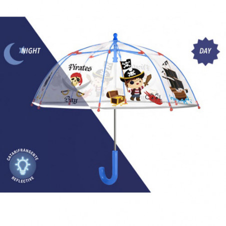 Parapluie cloche enfant transparent pirates bande réfléchissante 