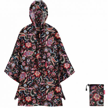 Poncho imperméable noir motif cachemire