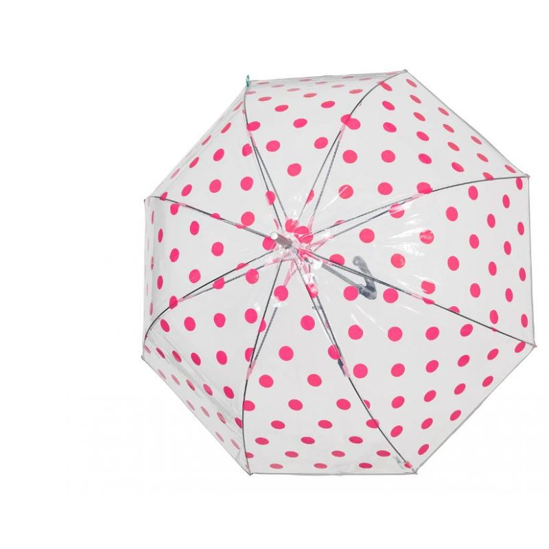 Parapluie transparent automatique pois fuchsias