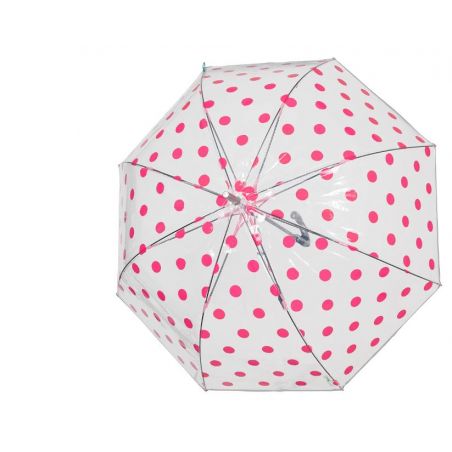 Parapluie transparent automatique pois fuchsias