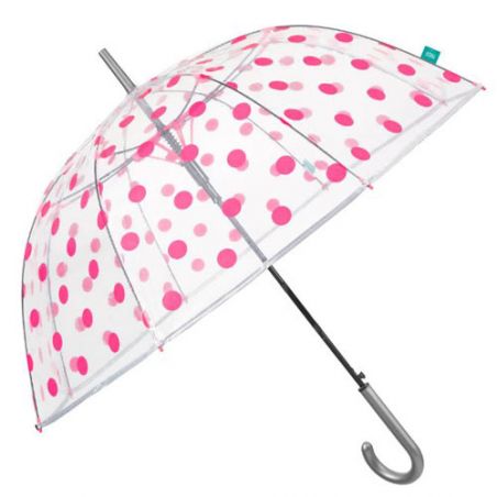 Parapluie transparent automatique pois fuchsias