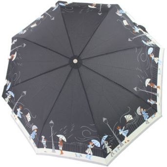 Parapluie pliant noir femme motif tempête en ville
