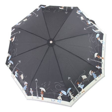 Parapluie pliant noir femme motif tempête en ville