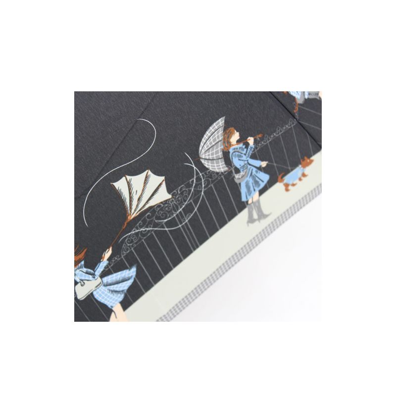 Parapluie pliant noir femme motif tempête en ville