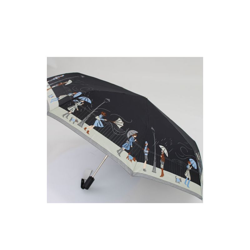 Parapluie pliant noir femme motif tempête en ville