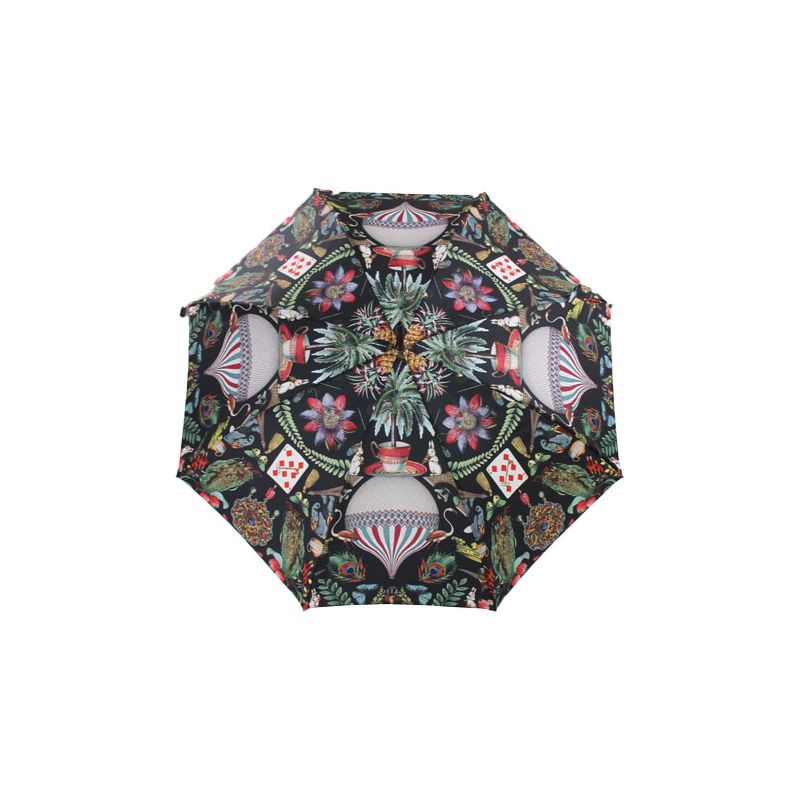 Parapluie canne de luxe noir Jungle tropicale