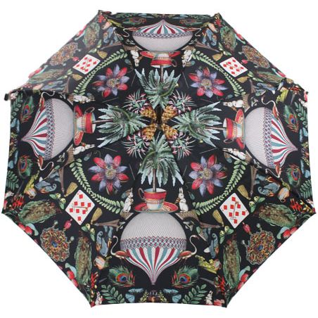 Parapluie canne de luxe noir Jungle tropicale