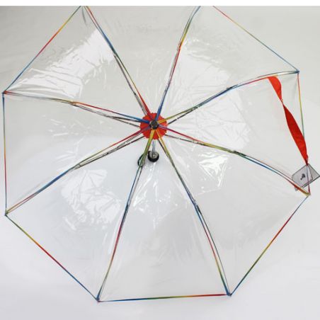 Parapluie pliant transparent liseré multicolore