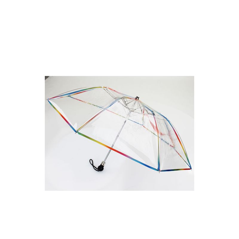 Parapluie pliant transparent liseré multicolore
