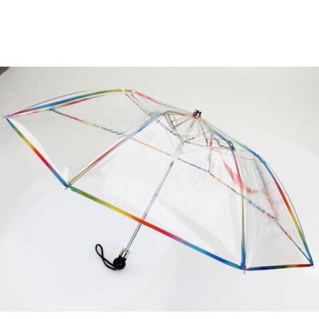 Parapluie pliant transparent liseré multicolore