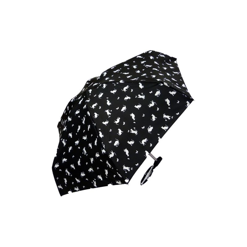 Parapluie ultra plat noir pochon chat et papillon