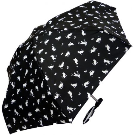 Parapluie ultra plat noir pochon chat et papillon