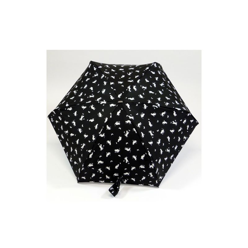 Parapluie ultra plat noir pochon chat et papillon