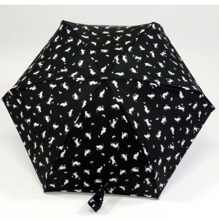 Parapluie ultra plat noir pochon chat et papillon