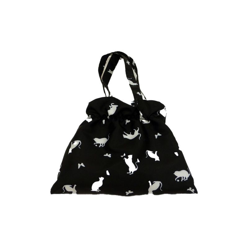 Parapluie ultra plat noir pochon chat et papillon