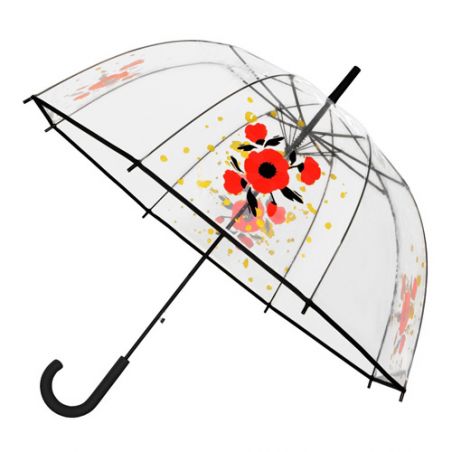 Parapluie cloche transparent coquelicot rouge
