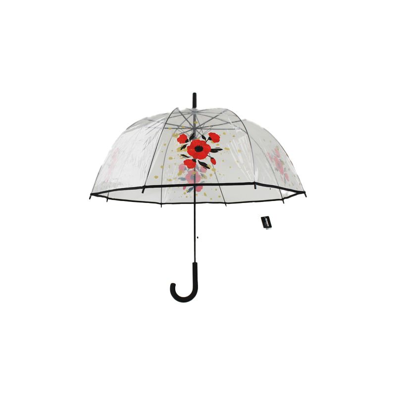 Parapluie cloche transparent coquelicot rouge Parapluie cloche transparent coquelicot rouge