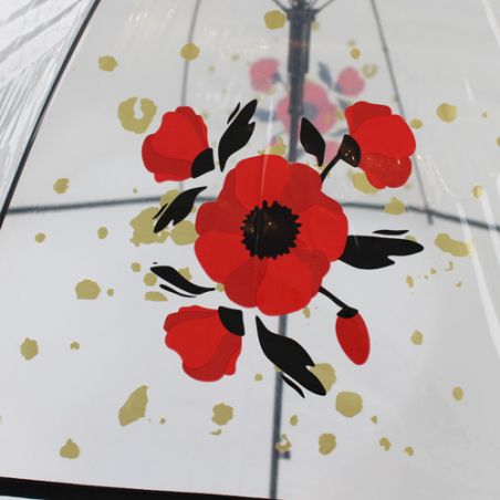 Parapluie cloche transparent coquelicot rouge