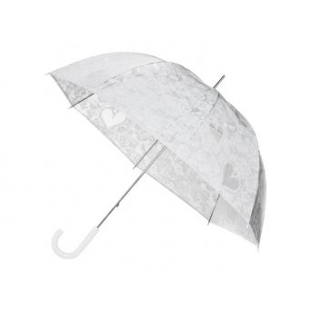 Parapluie transparent blanc coeur et dentelle